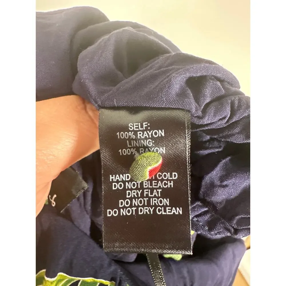 Lulus PURA VIDA NAVY BLUE TROPICAL PRINT BUTTON-UP HIGH-LOW MIDI DRESS Small - Picture 9 of 10